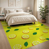 Fruit Pattern Yellow Sunny Lemon Slices Yellow Area Rug