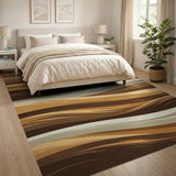 Earthy Wave Brown Tan Abstract Area Rug