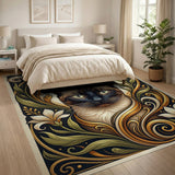 Ornate Siamese Cat Gold Floral Area Rug