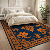 Vintage Orange Floral Navy Area Rug