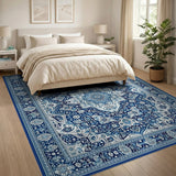 Traditional Persian Blue and Teal Indigo Blue Persian Medallion Area Rug
