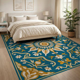 Ornate Teal Persian Floral Area Rug
