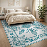 Teal Ornate Sunburst Persian Area Rug
