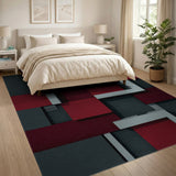 Grey and Red Geometric Area Rug