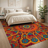 Vibrant Orange Mandala Boho Area Rug
