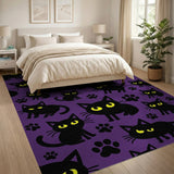 Purple Black Cat Paw Print Cartoon Area Rug