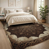 Brown and Tan Distressed Vintage Mandala Area Rug