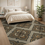 Intricate Grey Mandala Pattern Area Rug