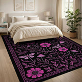 Mystical Pink Floral Mushroom Dragonfly Rug