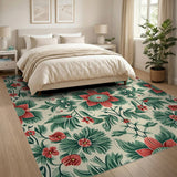 Red Bloom Green Foliage Floral Vintage Area Rug