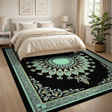 Teal Mandala Medallion Area Rug Black