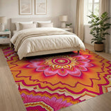 Vibrant Pink Orange Mandala Lotus Area Rug