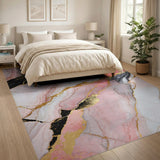 Pink Marble Gold Accents Abstract Area Rug