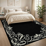 Elegant Ornate White Frame Black Area Rug