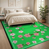Pink Cherry Blossom Floral Area Rug on Green
