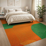 Vibrant Orange Green Curved Abstract Area Rug