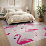 Playful Pink Flamingo Hearts Area Rug