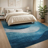 Teal Blue Abstract Wave Moon Area Rug