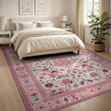 Blush Pink Floral Medallion Area Rug