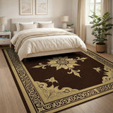 Ornate Gold Filigree Floral Brown Area Rug