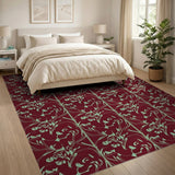 Vintage Green Leaf on Burgundy Area Rug