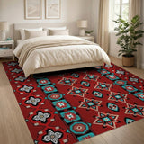 Red Teal Heritage Tribal Area Rug
