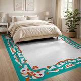 Teal Persian Floral Border Area Rug