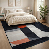 Abstract Geometric Modern Area Rug Black White Gold Orange