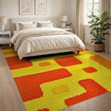 Vibrant Yellow Orange Geometric Shag Rug