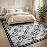 Black and White Intricate Black White Geometric Lattice Rug
