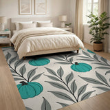 Teal Pumpkin Leaves Pattern Area Rug
