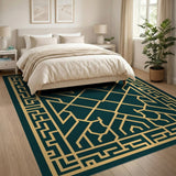 Teal Gold Geometric Modern Area Rug