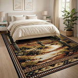 Washable Southwestern Desert Cactus Area Rug - Non-Slip Low Pile