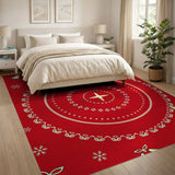 Festive Red Christmas Bells Snowflakes Medallion Rug