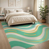 Wavy Teal Green Abstract Area Rug