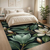 Teal Magnolia Blooms Floral Area Rug