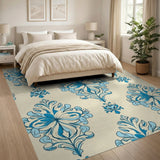 Floral Vintage Blue and Teal Elegant Blue Damask Floral Area Rug