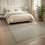 Beige and Neutral Beige Framed Woven Area Rug