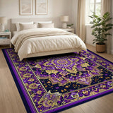 ODIKA Purple & Gold Bohemian Mandala Washable Rug - Low Pile Non-Slip Area Rug
