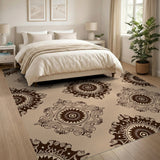 Beige and Neutral Ornate Floral Medallion Beige Area Rug