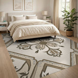Beige and Neutral Elegant Beige Persian Floral Medallion Rug