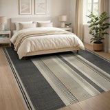 Bold Vertical Stripe Black Ivory Woven Rug