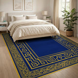 Navy Blue with Gold Geometric Border Area Rug