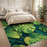 Green Vibrant Monstera Leaves Green Area Rug