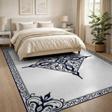 Ornate Black White Diamond Medallion Rug