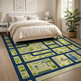 Vibrant Green City Map Kids Area Rug