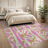 Vibrant Pink Gold Geometric Modern Rug