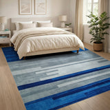 Modern Blue Gray Geometric Striped Area Rug