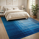 Blue Layered Geometric Abstract Area Rug