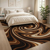 Swirling Brown Marble Abstract Area Rug